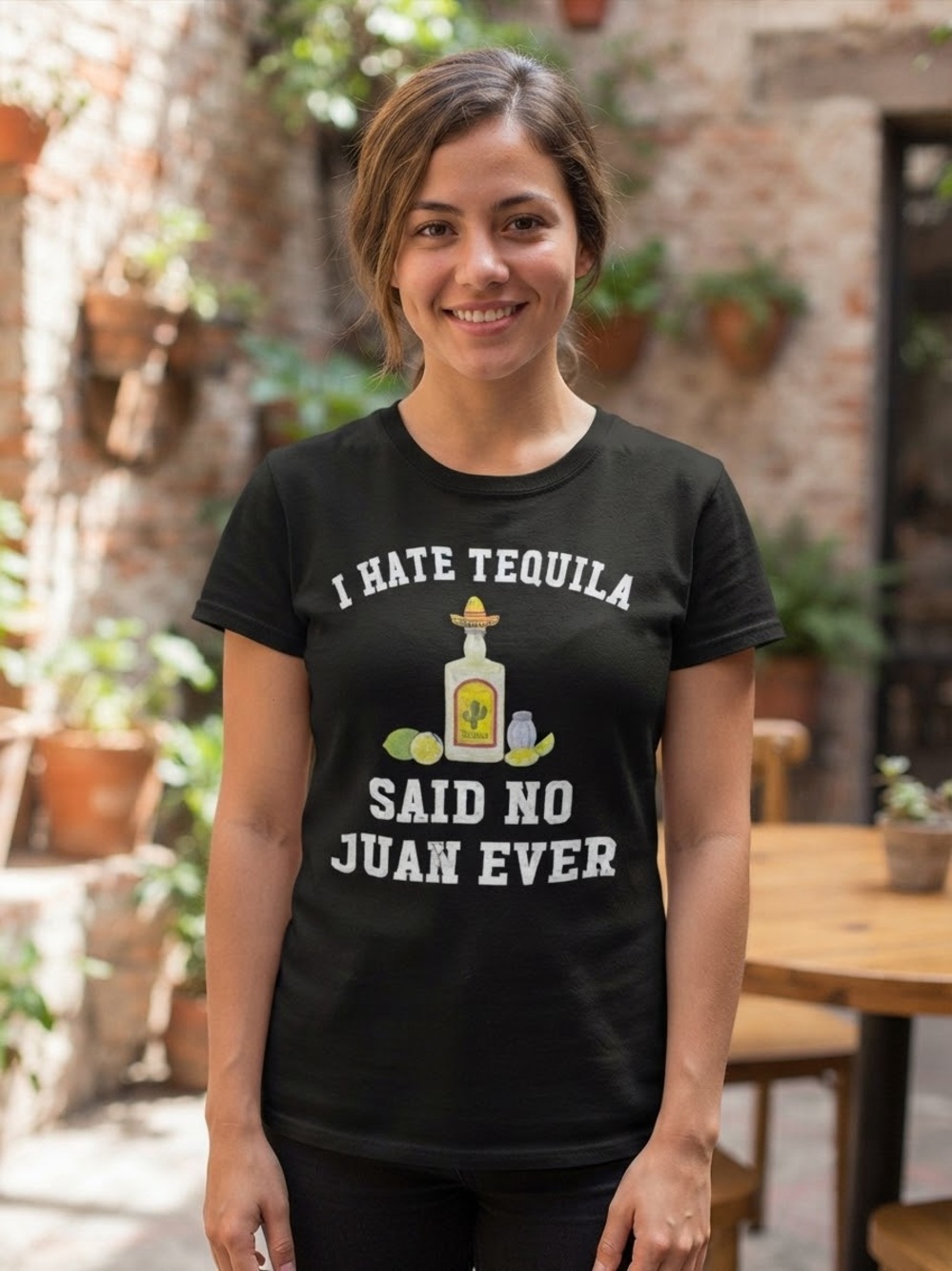 I Hate Tequila Said No Juan Ever Graphic Tee L 20” p2p Black